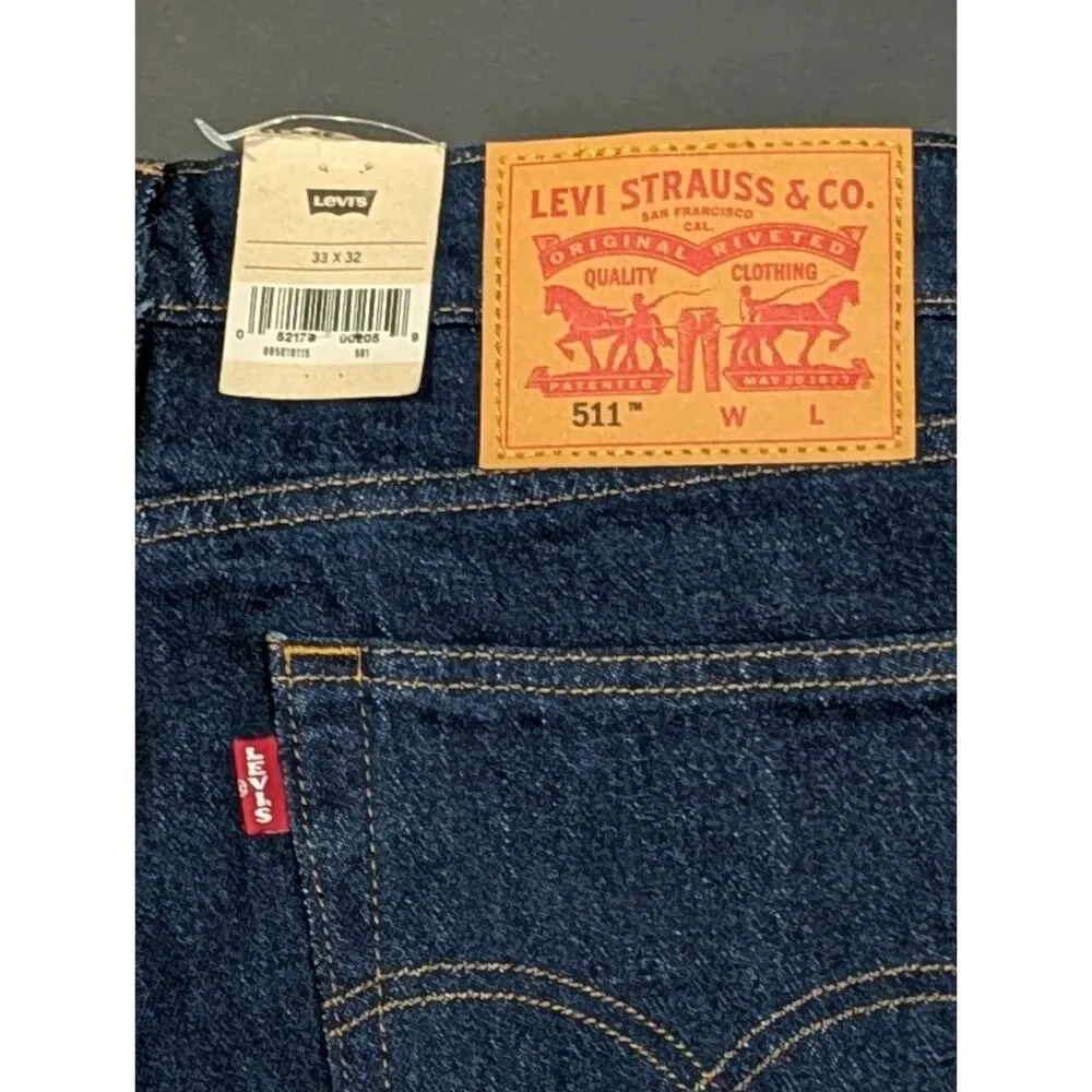 Levi's Men's 511 Slim Fit Dark Indigo Blue Rinse Stretch Jeans 33W x 32L NWT